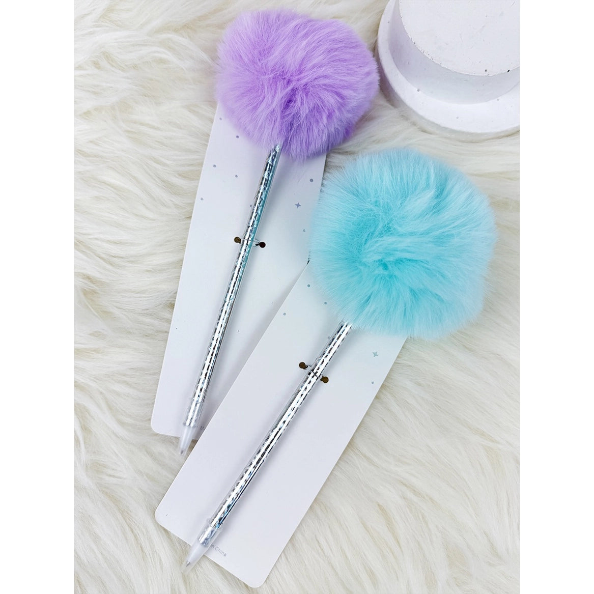 Soft Textured Solid Color Pom Pom Pens