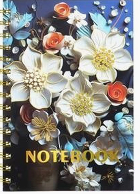 Peony Floral Print Notebook Blue
