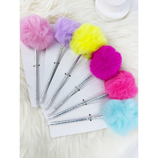 Soft Textured Solid Color Pom Pom Pens